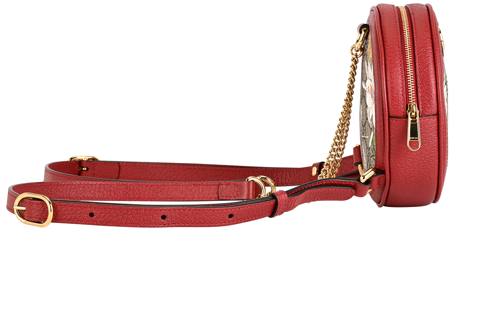 Mini Floral Ophidia Round Backpack, &pound;550, Handbags, Beige/Red, Canvas/Leather, Side view